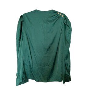 Green Shein Long-Sleeve Blouse With Button Details On Shoulder & Cuffs Keyhole B